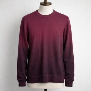 Vince Mens M Burgundy Ombre Dip Dyed Wool Cashmere Crewneck Sweater Elbow Patch
